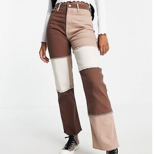 Hollister Women's Ultra High Rise Dad Jeans w/ Brown Patchwork